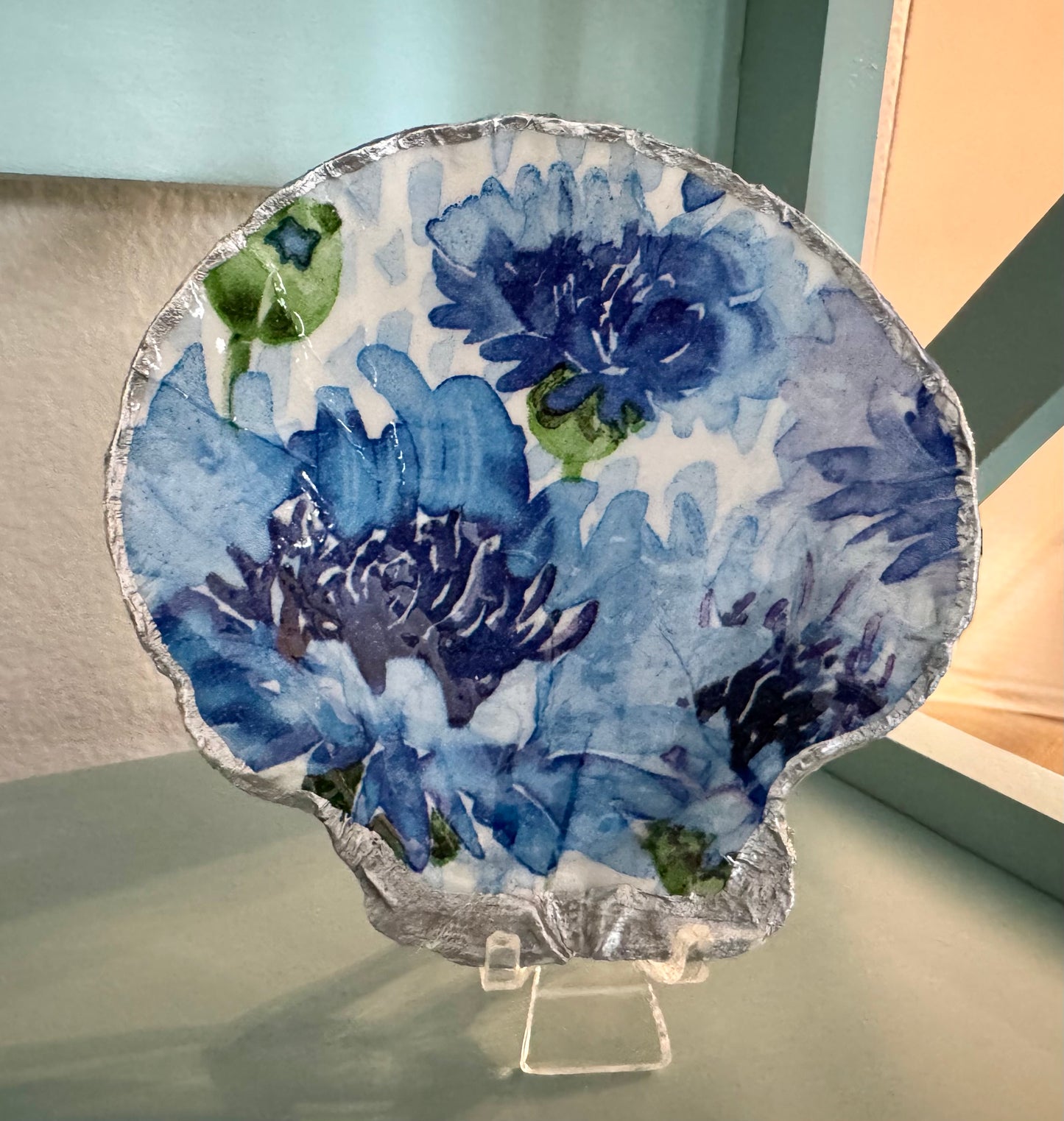 Blue flower Shell Trinket Dish
