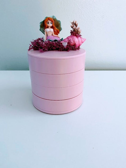 4 Tiered Pink Jewelry Box with Pink Mermaid