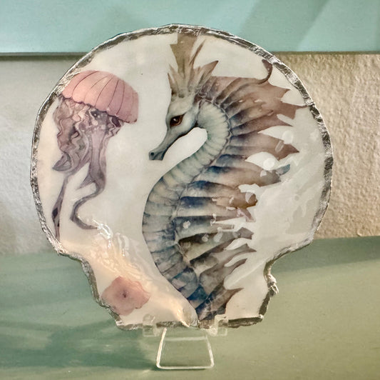 Seahorse and Jellyfish Shell Trinket Dish