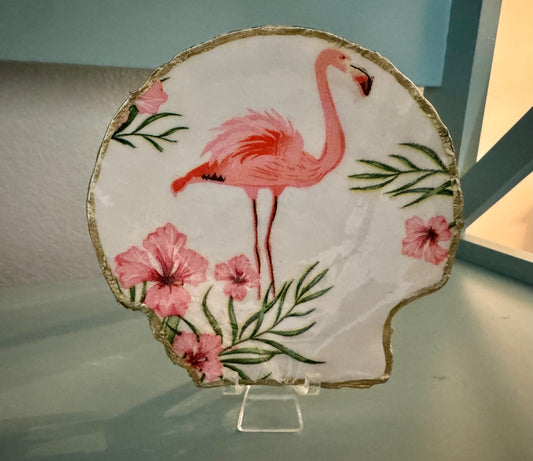 Flamingo & Pink Flowers Shell Trinket Dish