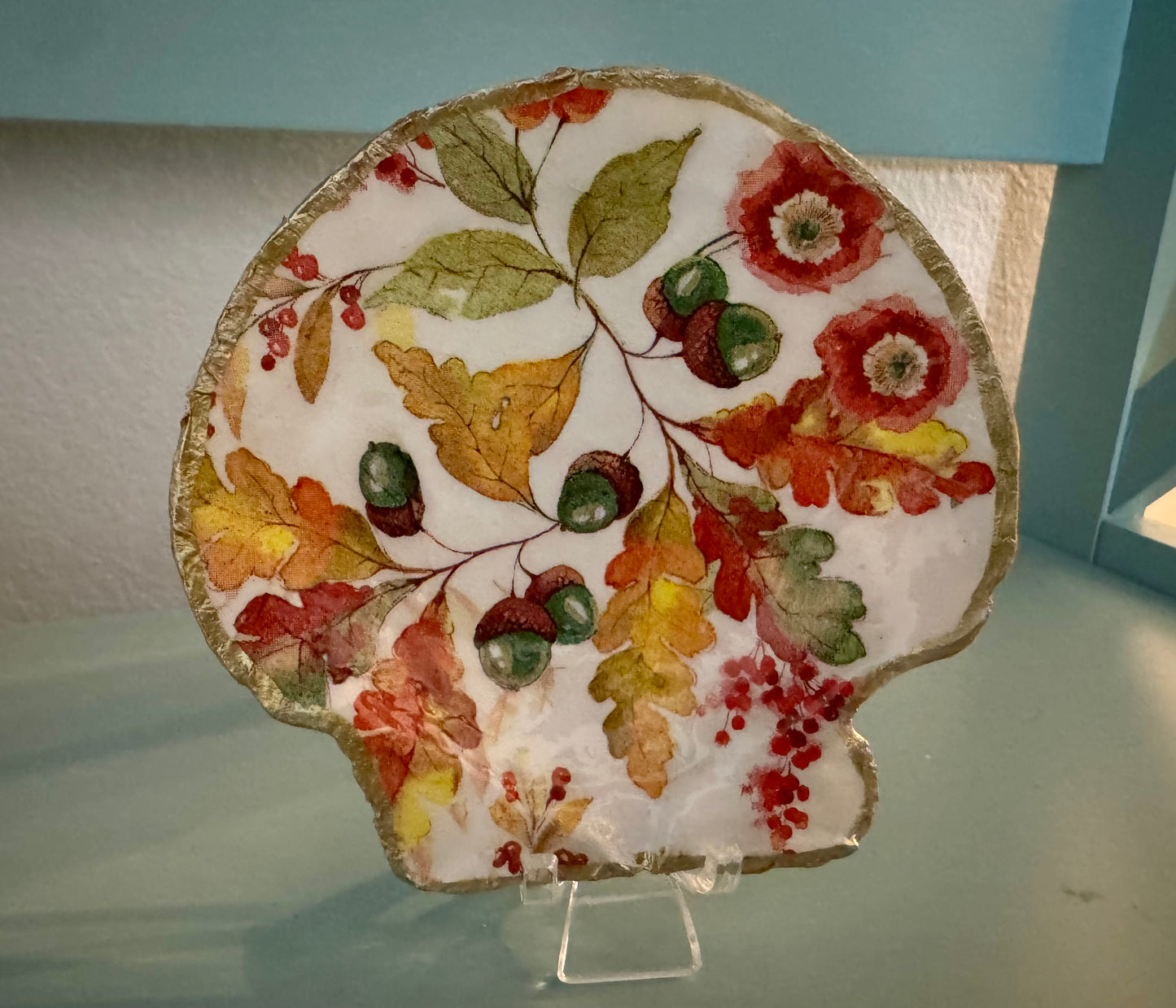 Autumn Leaves & Acorns Shell Trinket Dish