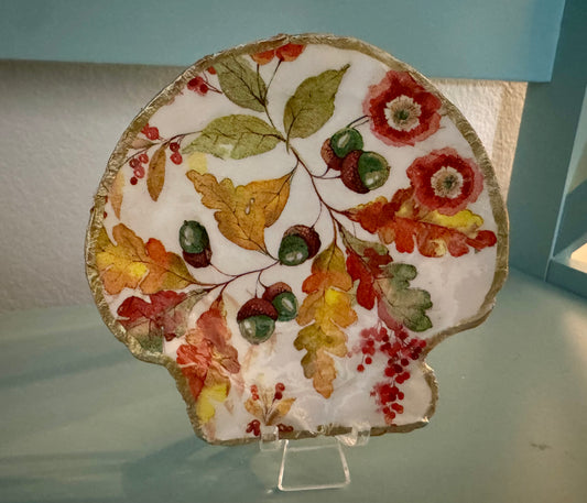 Autumn Leaves & Acorns Shell Trinket Dish
