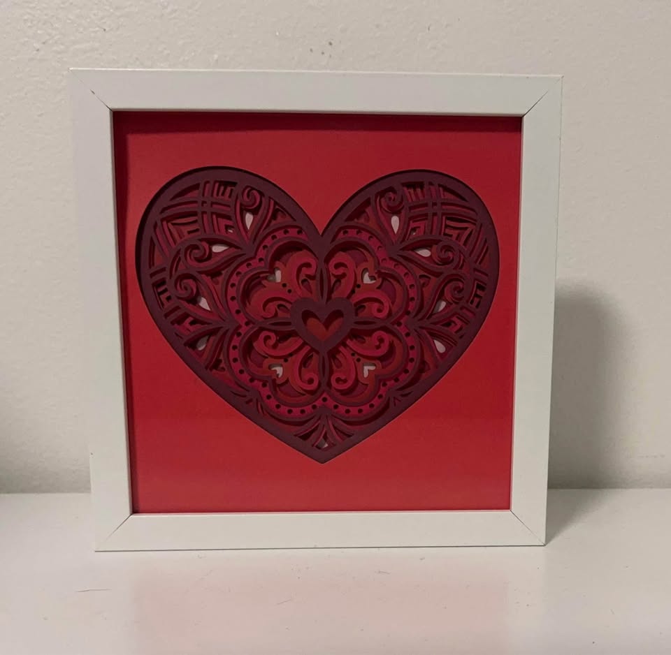 3D Shadowbox with Heart in Shades of Red
