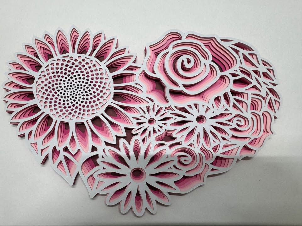 3D Shade of Pink Heart Shadow Box