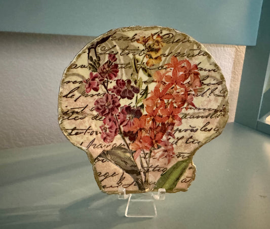 Vintage Flowers Shell Trinket Dish