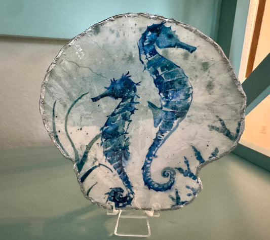 Blue Seahorse Shell Trinket Dish
