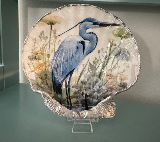 Blue Heron Seashell Trinket Dish