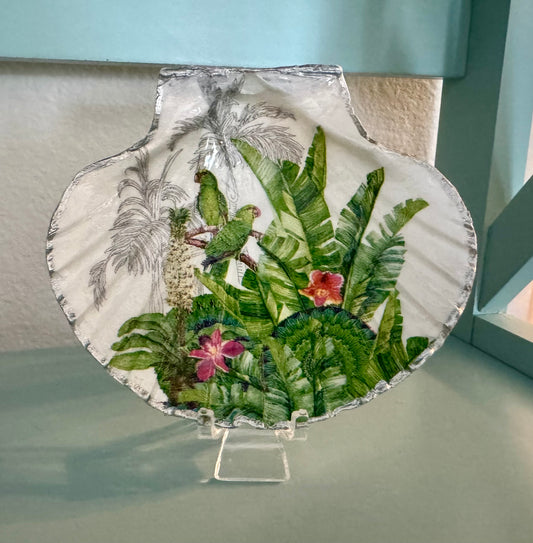 Parrots in Trees Shell Trivet Dish