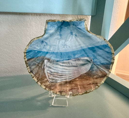 Coastal Boat on Beach Shell Trinket Dish