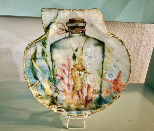 Seahorse in a Bottle Shell Trinket Dish