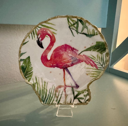 Flamingo & Fern Shell Trinket Dish