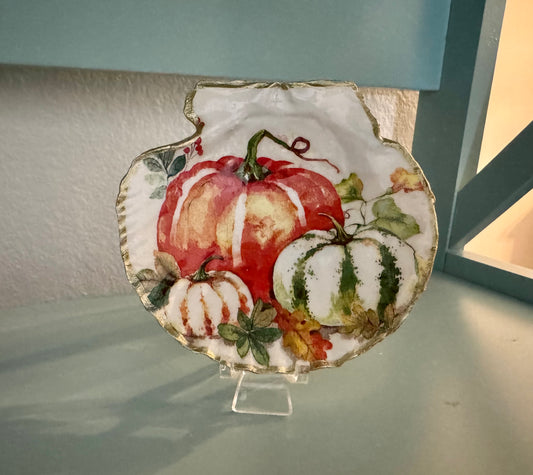 Autumn Pumpkins Shell Trinket Dish