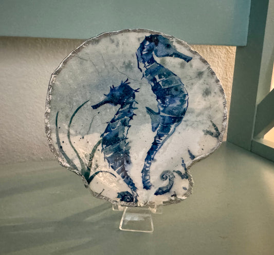 Blue Seahorse Shell Trinket Dish