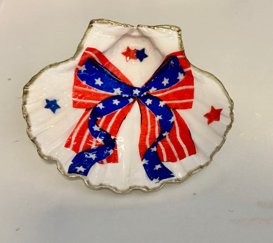 Shell Trinket Dish - Patriotic Ribbon