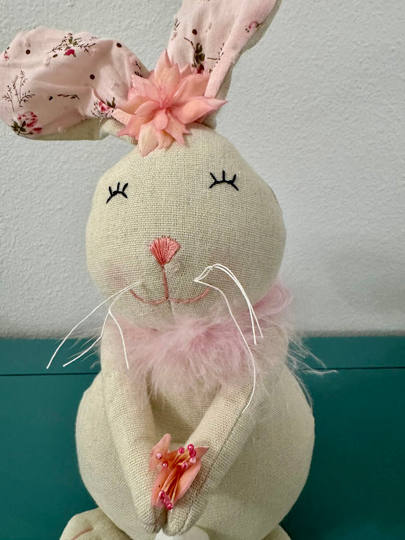 Coastal Easter Bunny Rabbit with Pink Flowers