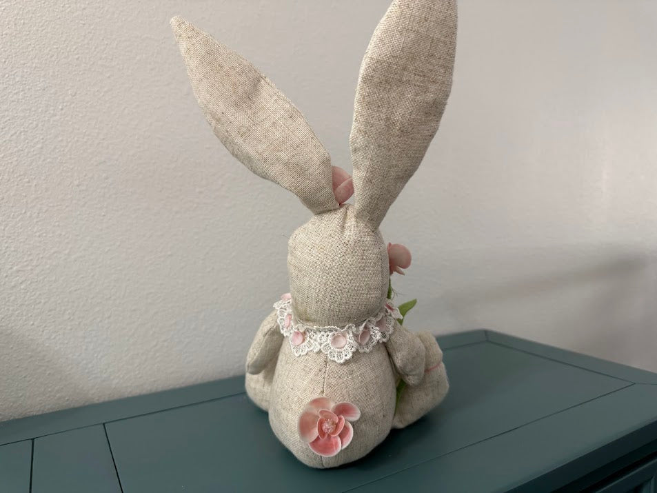 Coastal Easter Bunny Rabbit with Pink Flowers
