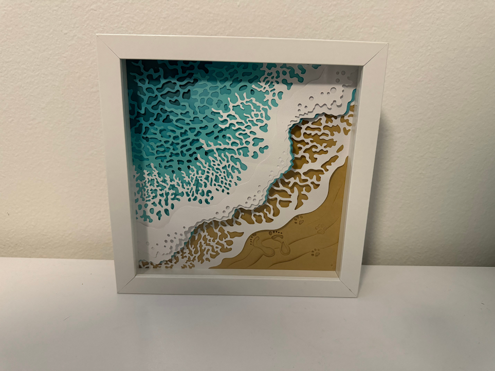 Coastal 3D Shadowbox with Beach and Wave and Footprints