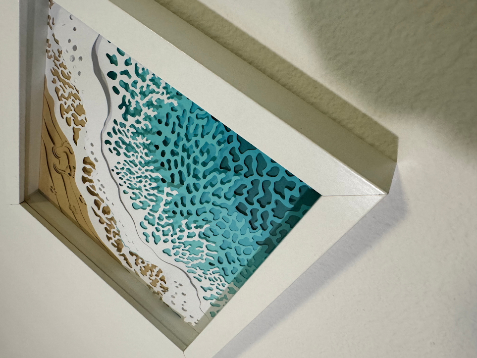 Coastal 3D Shadowbox with Beach and Wave and Footprints
