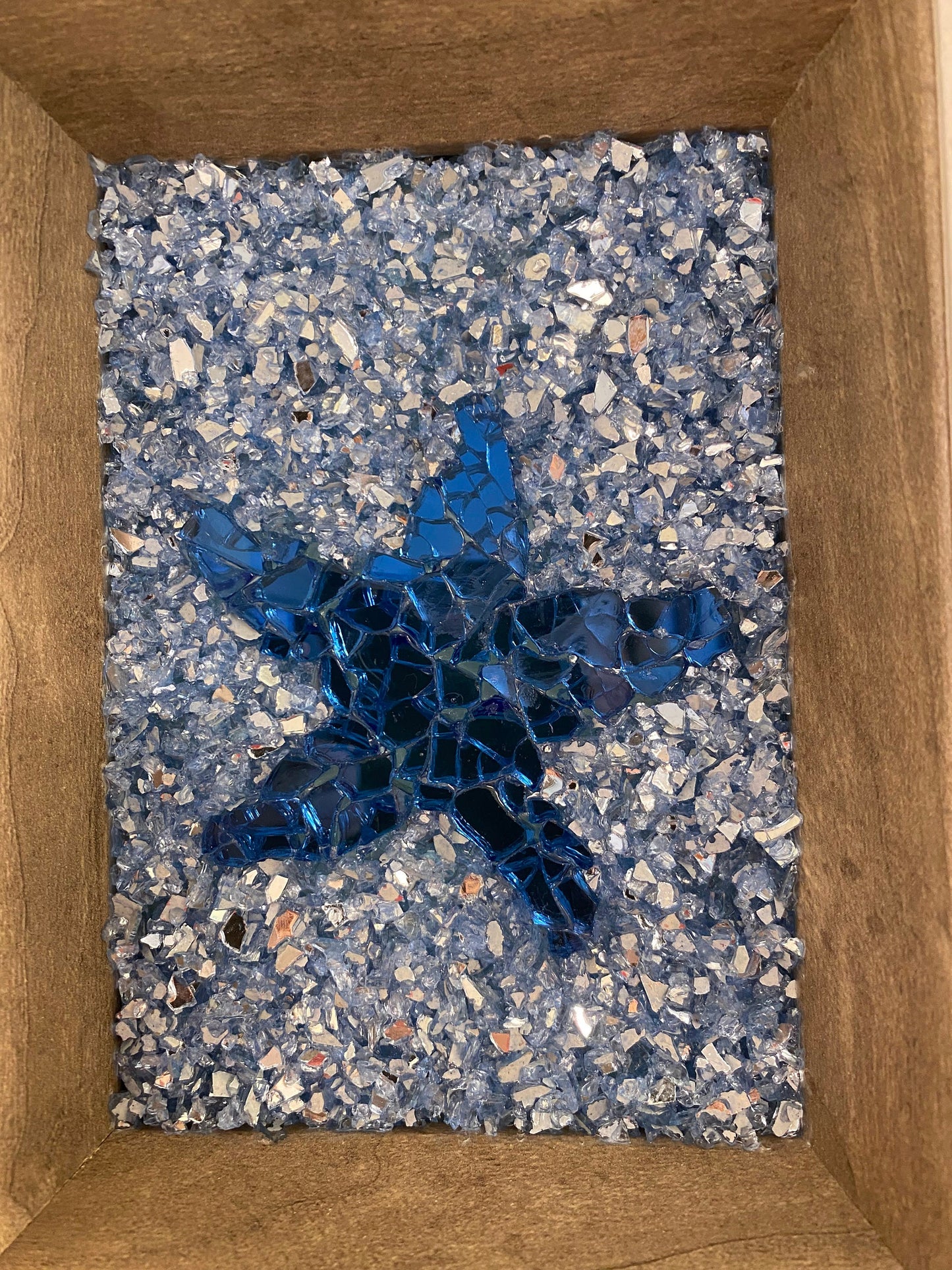 Brown and white framed fire glass and crushed ice sea star starfish