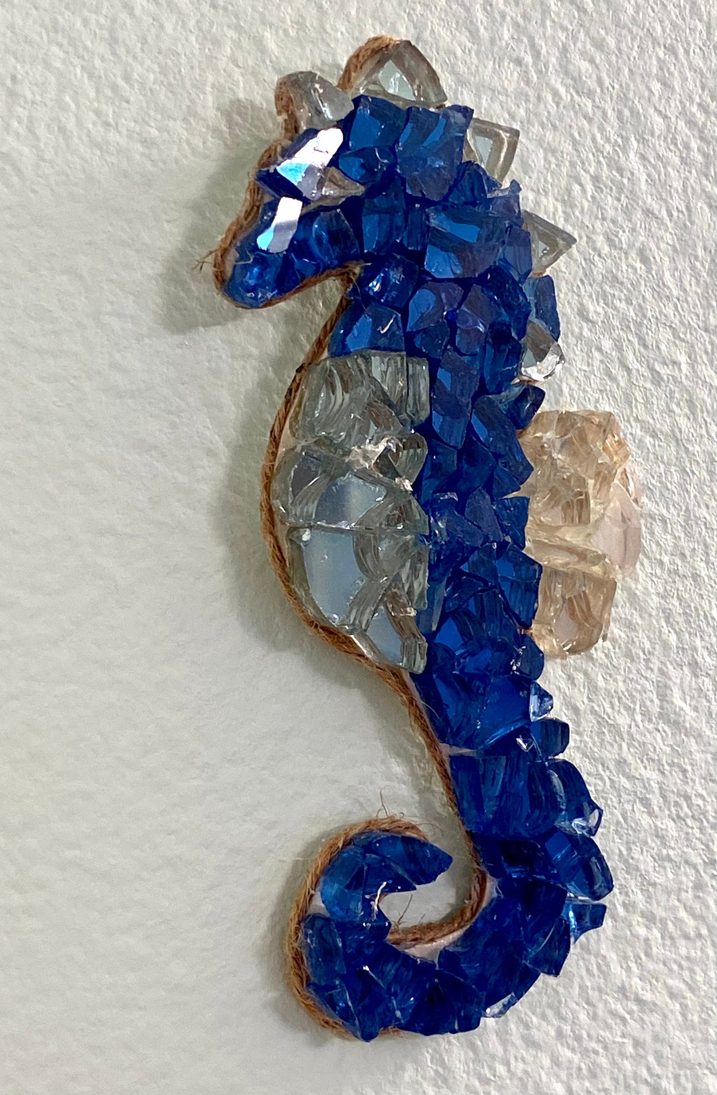 Blue Hanging Mosaic Fire Glass Shiny Seahorse Ornament