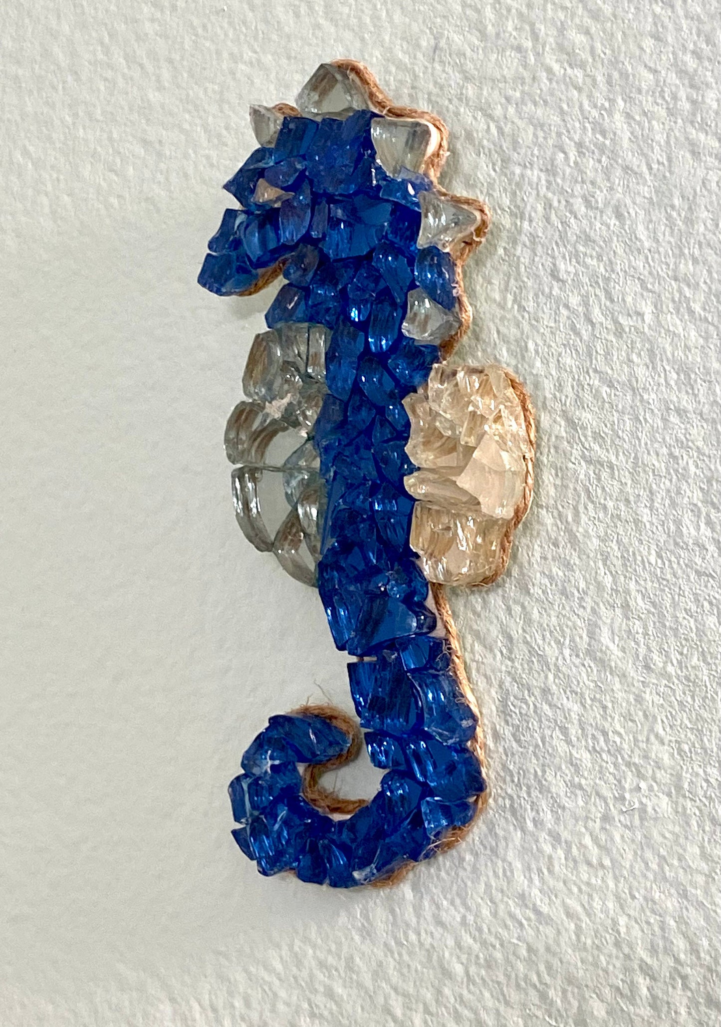 Blue Hanging Mosaic Fire Glass Shiny Seahorse Ornament
