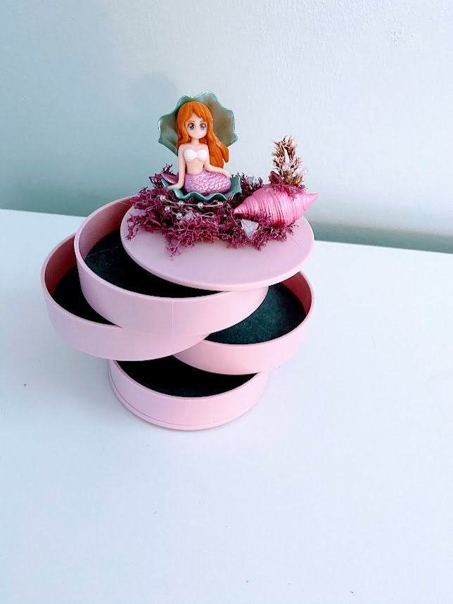 4 Tiered Pink Jewelry Box with Pink Mermaid