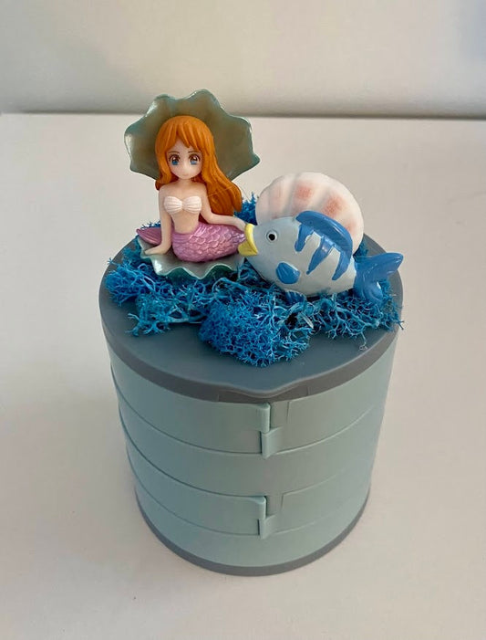 Blue Multi-compartment Jewelry Box with Mermaid